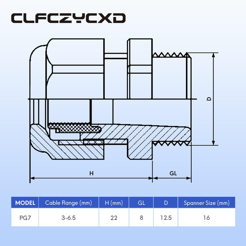 [Australia - AusPower] - CLFCZYCXD-PG7 Waterproof Cable Gland, 20 Pack, IP68 Rated, Adjustable 3-6mm Nylon Cable Glands with Gaskets for Outdoor, Industrial, and Marine Use, Black (PG7) PG7(20-Pack) 