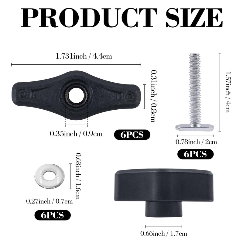 [Australia - AusPower] - 6 Pack T Track Knob Kit, 6 Knob, 1/4-20 Threaded Bolts and Washers, T Track Bolts, Track Accessories for Woodworking Jigs and Fixtures (6) 