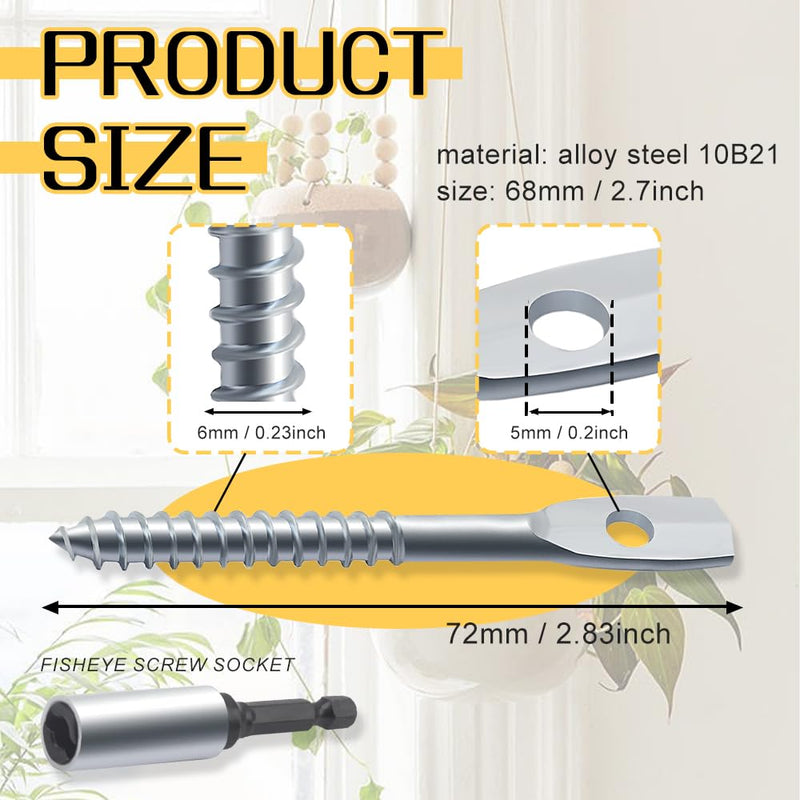[Australia - AusPower] - 36Pack Eye Lag Screws 2" Eye Lag Wood Screw with 1Pcs Eye Lag Driver Galvanized Carbon Steel Heavy Duty Cement Concrete Wall Anchors Eye Bolts Lag Screw 36 WoodScrew 