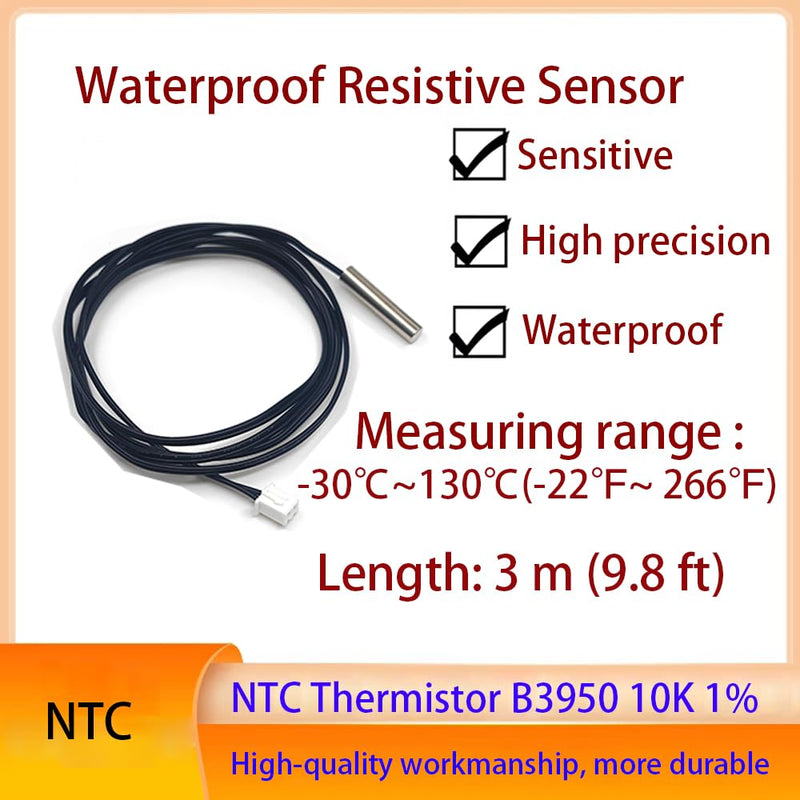 [Australia - AusPower] - 5PCS NTC 10k Thermistor Temperature Sensor Probe 3 Meter Waterproof Temp Sensor Probe, Stainless Steel 3950 NTC Temp Sensor Probe, Digital Temperature Transmitter Extension Cable 3 Meter(9.8ft) 