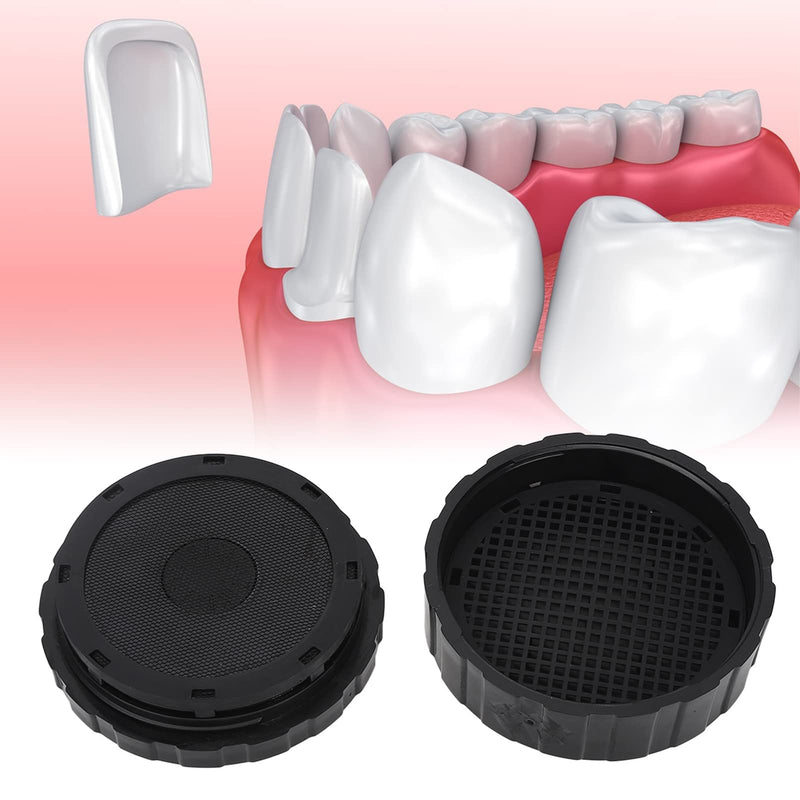 Veneer Box, Full Ceramic Veneer Processing Box, Portable and Reusable Denture Storage Box with Replacement Pad, Round Shape, Ultra Thin Mesh, Black