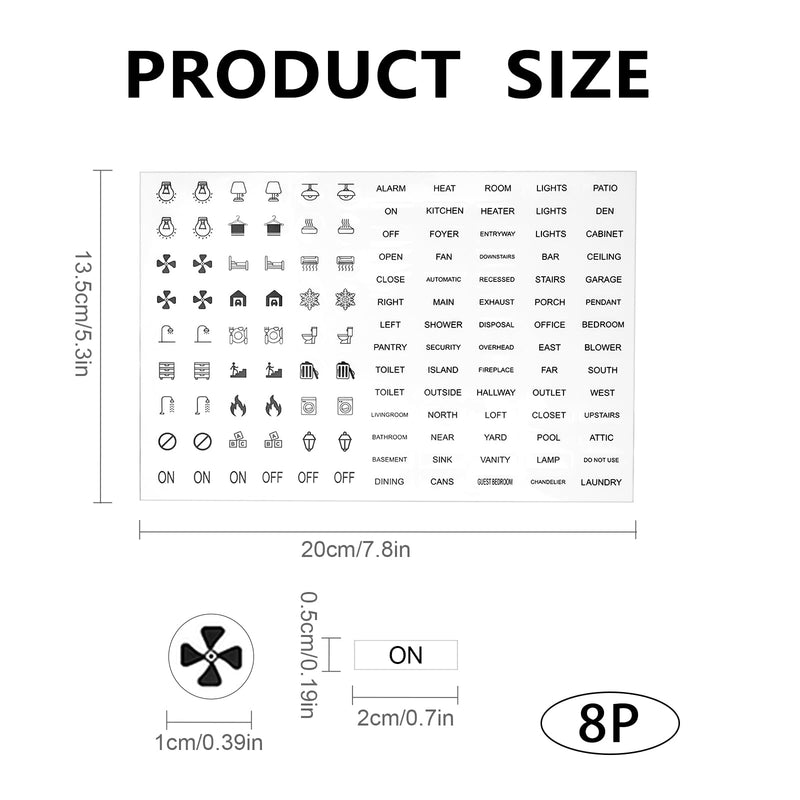 8 Sheet Transparent Light Switch Labels,Waterproof Switch Stickers,Transparent Switch ID Stickers Switchboard Label Decals for Home Kitchen Bathroom Office School
