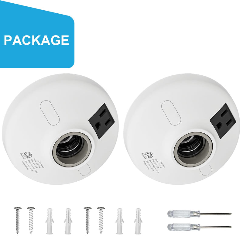 3-in-1 2 Pack Light Socket Adapter with USB (5V/2A) & Outlet - E26/E27 Bulb to Power Outlet Converter, USB Charger Port, 3-Prong US Plug for Cameras, Projectors, Smart Devices