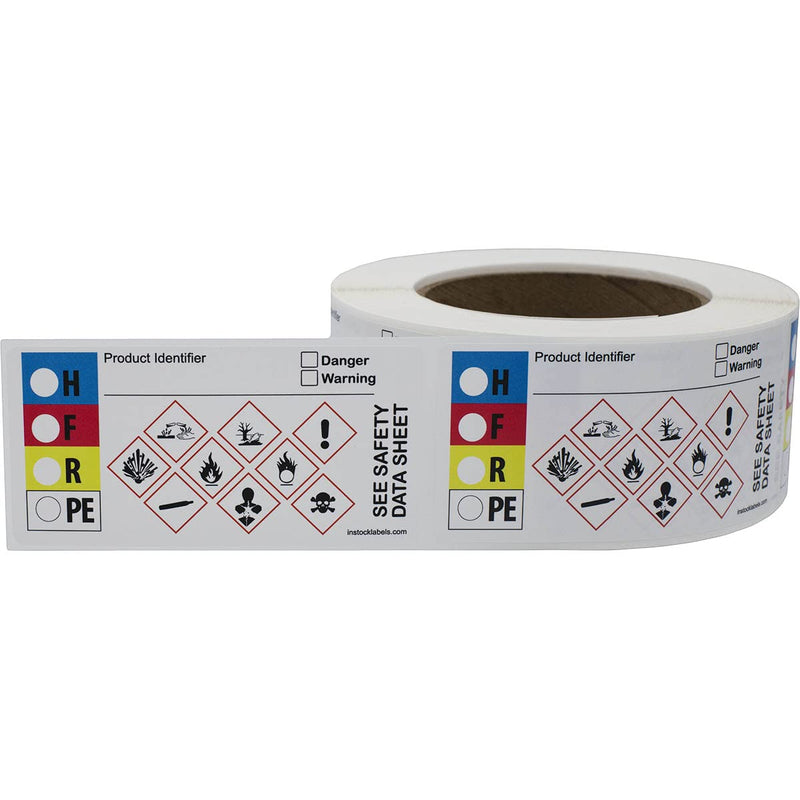 Large Write-On GHS and HMIG Combo Label with GHS Hazard Symbols, 500 Total Labels per Roll