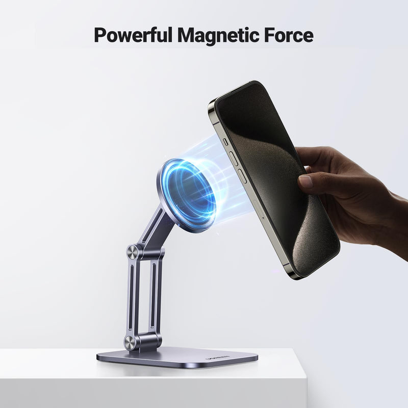 [Australia - AusPower] - UGREEN Magnetic Phone Stand Compatible with MagSafe iPhone Stand for Desk Ergonomic Design Adjustable, Aluminum Cell Phone Stand Compatible for iPhone 15 14 13 12 Pro Max and MagSafe Case, Grey 