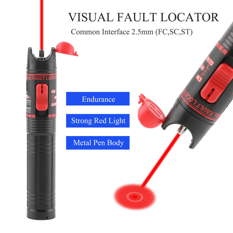 Fibre Optic Tester 15 MW 15 KM Visual Fault Locator with FC Plug to LC Female Fibre Optic Tester Adapter, Fibre Optic Coupling and 5x SC/APC ST/UPC FC SC LC Fibre Optic Cable 15KM Set