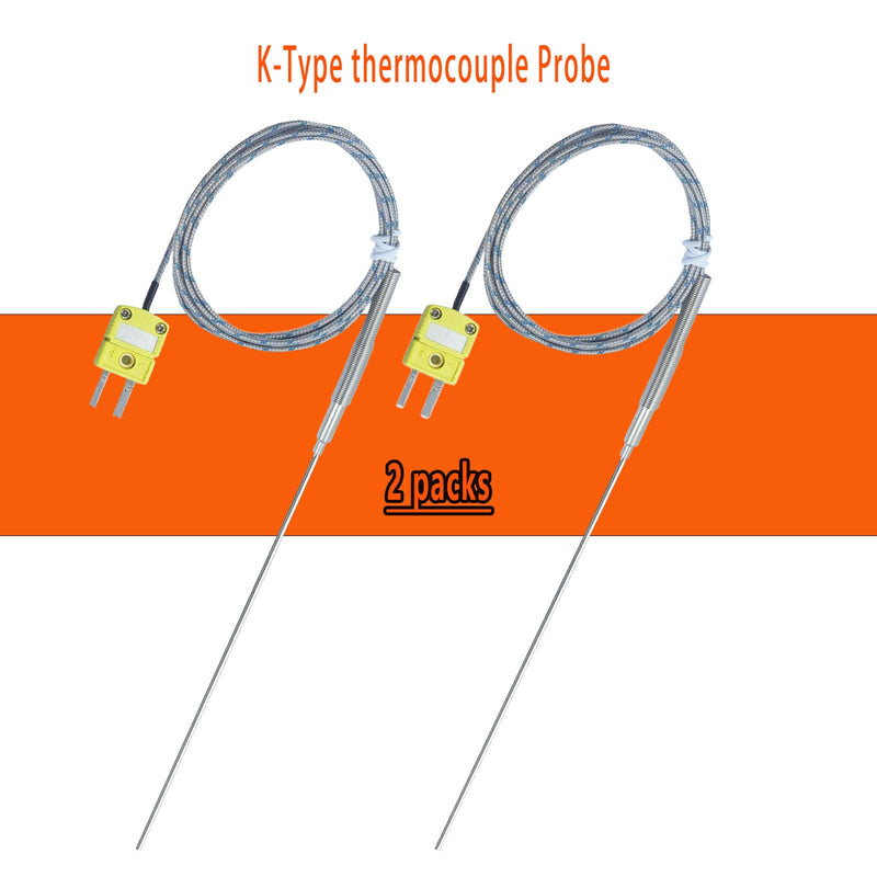 [Australia - AusPower] - 2 Packs of TL1916SL K-Type thermocouple Probes Probe 11.9 in/0.06 in/Cable Length 40 in Measuring Range -50°F - 1100°F 