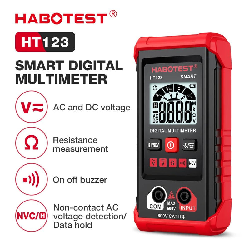 [Australia - AusPower] - HT123 Fully Intelligent Digital Display multimeter with LED Backlight, Non-Contact Voltage Detection, Automatic Gear Shifting 