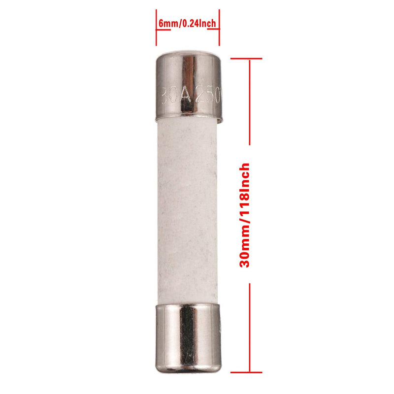 [Australia - AusPower] - BOJACK 30AL250V 6x30mm 30A 250V Slow-Blow Ceramic Fuses 30 amp 250 Volt 0.24 x 1.18 Inch Ceramic Tube Time-delay Fuses(Pack of 20 Pcs) 