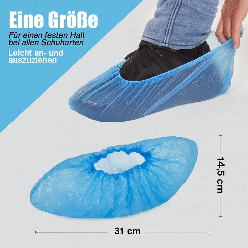Areso Disposable Waterproof Shoe Covers, Blue, Pack of 100 | Non-slip overshoes with elastic, shoe covers disposable, overshoes for household, clinic and crafts, visitors