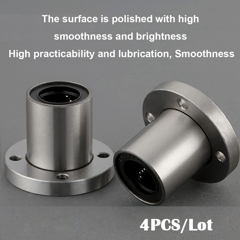 [Australia - AusPower] - Linear Ball Bearings, LMF12UU 12mm Round Flange Linear Motion Bushing Double Side Rubber Sealed for 12mm Linear Shaft CNC Machine 3D Printer 4 Pack Standard 