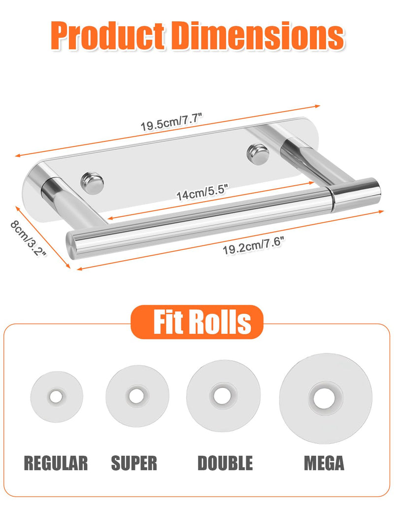 YUET Toilet Roll Holder, Self Adhesive or Screw In Wall Mounted Options, Double Post Pivoting Tissue Roll Holder, Stainless Steel Rustproof Stick On No Drilling Wall Mount for Bathroom Poilshed Chrome Chrome-pivoting