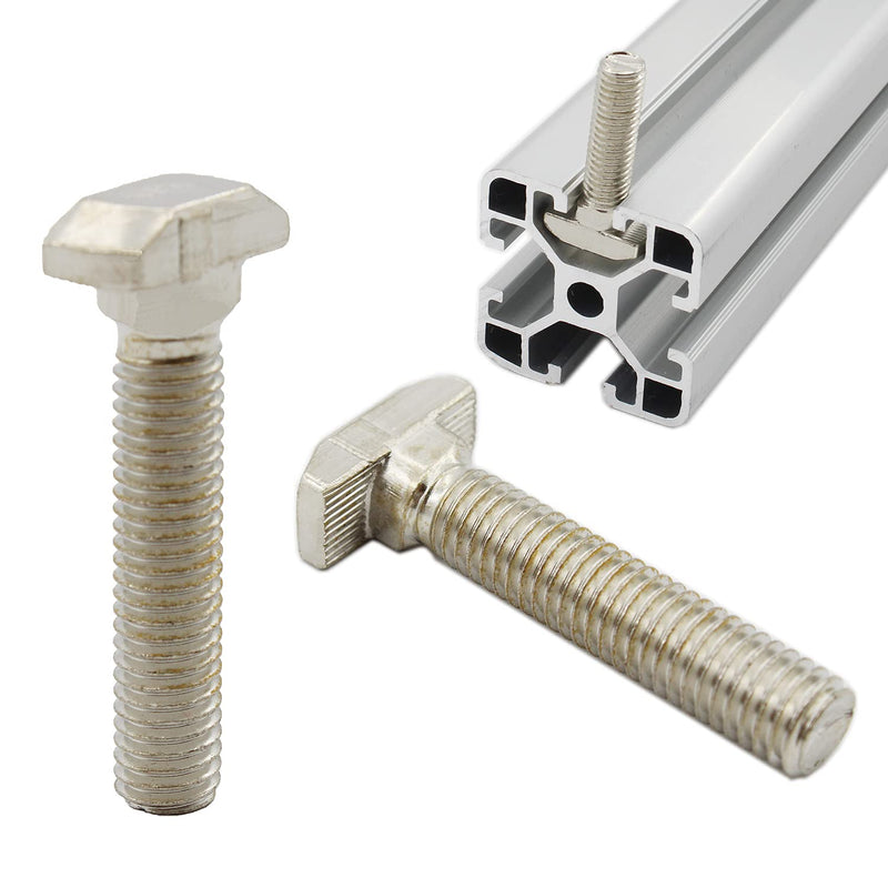 [Australia - AusPower] - 20 PCS M8 Thread T-Slot Drop-in Stud Sliding Screw Bolt, TTZEZE Heavy Duty Silver Tone Carbon Steel Nickel Plated Hammer Head Bolt T Shape Screws for European Standard 40 Series Aluminum Profile M8x40mm 