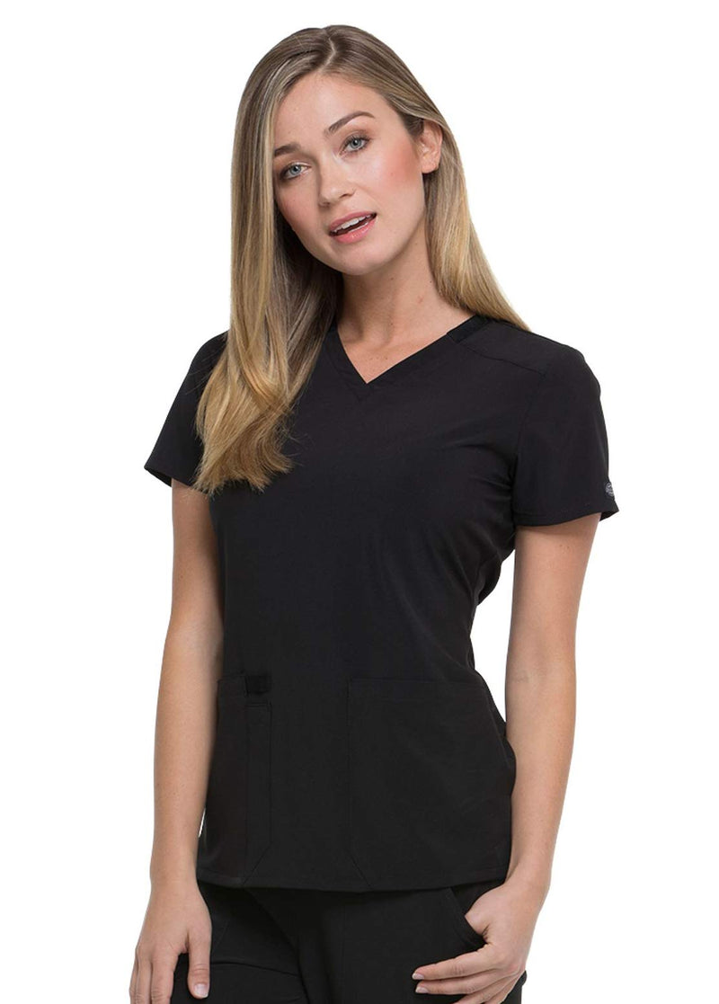 [Australia - AusPower] - Dickies EDS Essentials Scrubs, V-Neck Womens Tops with Four-Way Stretch and Moisture Wicking DK615 Large Black 