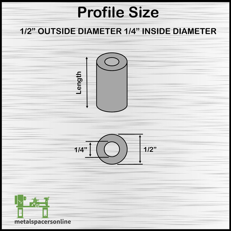 [Australia - AusPower] - Aluminum Spacer 1/2" OD x 1/4" ID x Choose Your Length, Round Spacer Unthreaded Standoff Bushing Plain Finish, Fits screws bolts 1/4" or M6 by Metal Spacers Online (1/2" Length, 10 Pack) 1/2" Length 