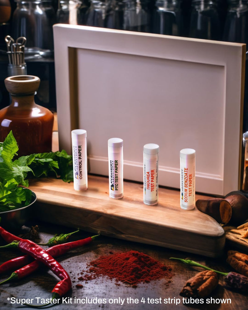 [Australia - AusPower] - EISCO Super Taster Test Kit - PTC Paper Strips with Biodegradable Box & Instructions - Lab Quality - Classroom Pack - PTC Paper, Sodium Benzoate, Thiourea, and Control (No Chemical), 100 Strips Each 
