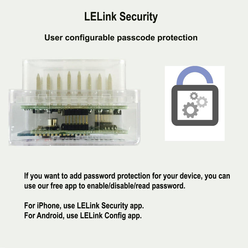 LELink Bluetooth Low Energy BLE OBD-II OBD2 Car Diagnostic Tool for iPhone/iPod/iPad and Android. New: Configurable Auto On/Off