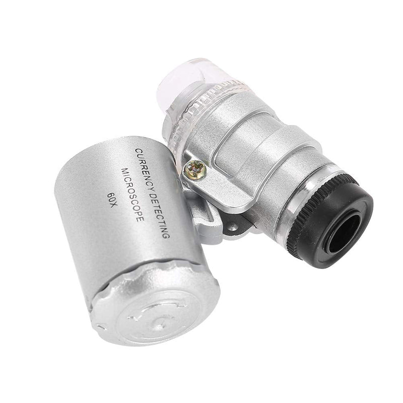 [Australia - AusPower] - FILFEEL 60x Mini Microscope, Pocket Magnifying Glass with LED and UV Light Function for Detection of Counterfeit Currencies and for Use in Jewellery Shops 