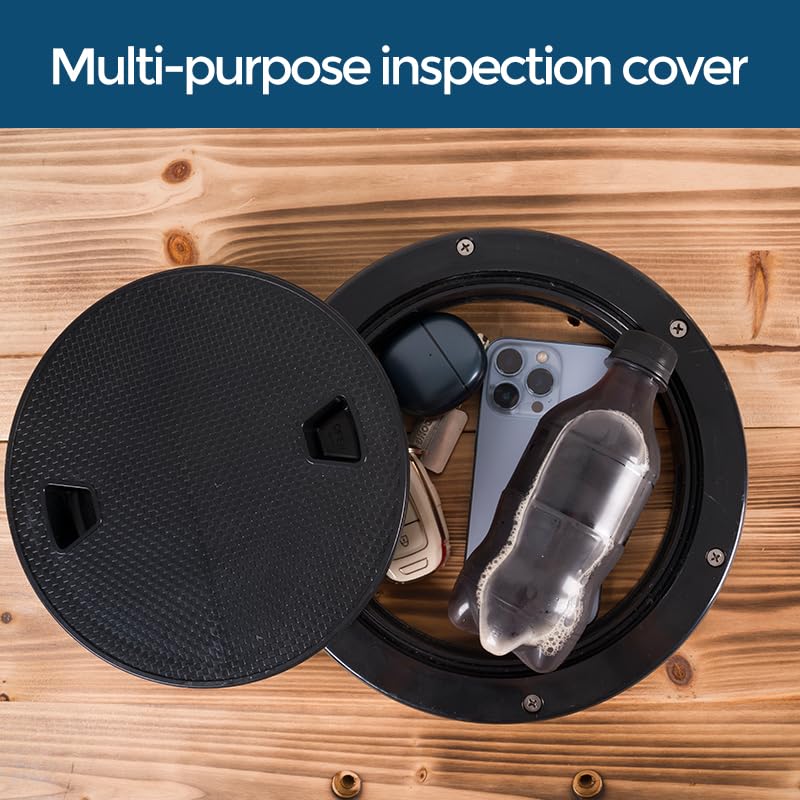 Boat-Ready Black Round Non-Slip Inspection Hatches - Sizes 4", 6", 8" with Detachable Cover - ABS Plastic Screw Out Access Hatch Cover for Kayak, Yacht, Marine Accessories Black 6 inch