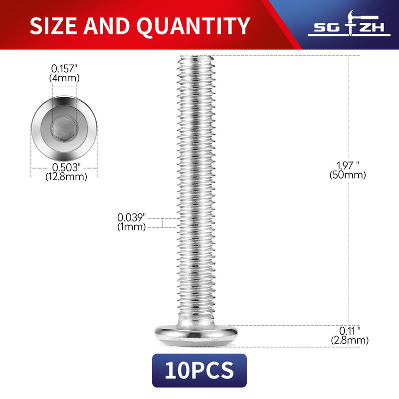 [Australia - AusPower] - M6 x 50mm 10Pcs Flat Head Hex Socket Cap Screws Bolts, 304 Stainless Steel 18-8, Full Thread by SG TZH (with Hex Spanner) 10 M6 x 50mm 