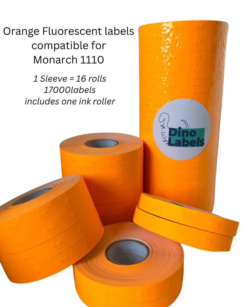 1110 Pricemarking Labels Compatible for Monarch 1110 Labellers, 16 Rolls = 17000 Labels (Orange Fluorescent) Orange Fluorescent
