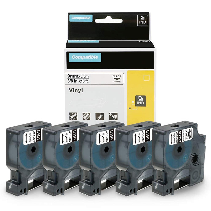 5Pack 3/4'' Heat Shrink Tube Labels + 5Pack 3/8'' Permanent Vinyl Label Tape Compatible with Dymo Rhino 4200 5200 6000 Label Makers