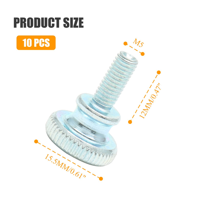 [Australia - AusPower] - 10 Pcs M5 Knurled Thumb Screws Znic Plated Flat Head Thumbscrews Grip Knobs - M5x12mm 