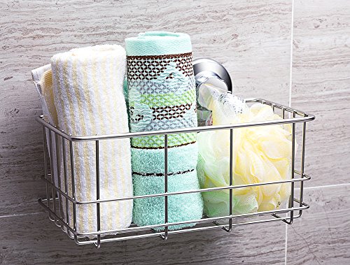 SANNO Suction Cup Shower Caddy,Bathroom Caddies Adhesive Pads Deep Large Basket Shelf,Bath Organizer Kitchen Storage Basket for Gel Holder Shampoo, Conditioner -2 pack suction cups caddies