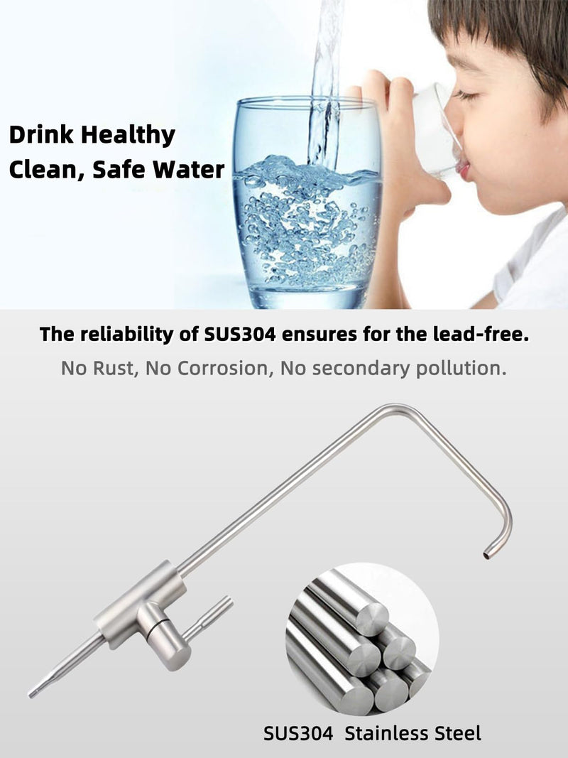 Drinking Water Faucet,Lead-Free Water Filter Faucet,Easy to Install Reverse Osmosis Faucets for Kitchen Bar Sink,Brushed Nickel SUS304 Stainless Steel