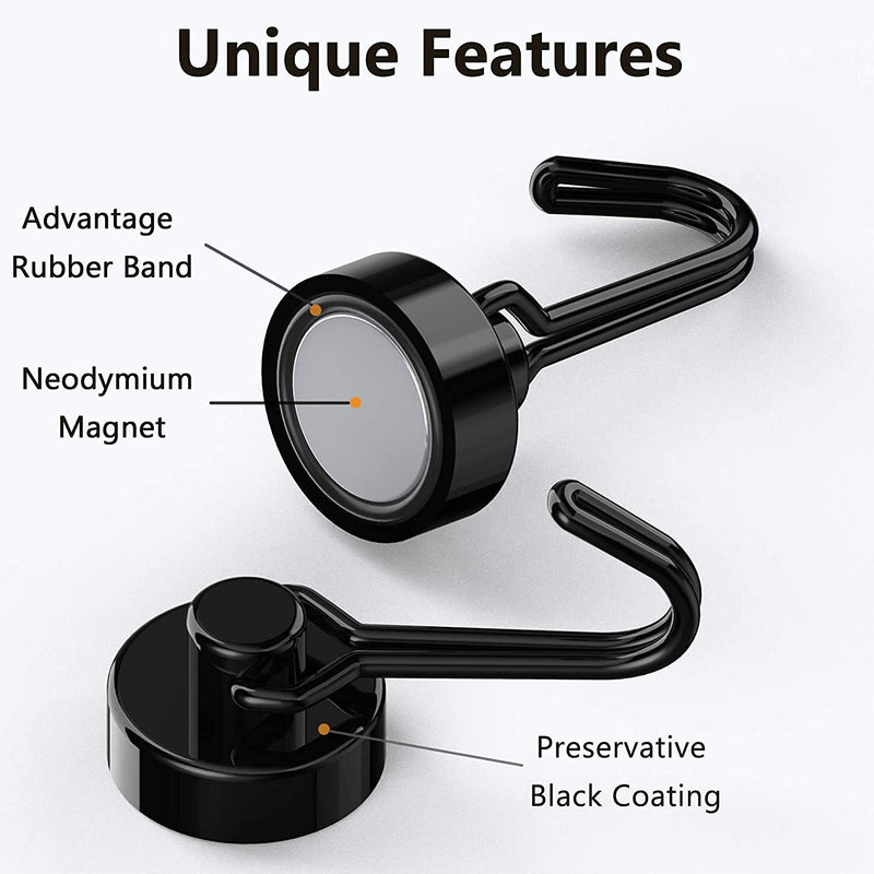 [Australia - AusPower] - Tohoer Magnetic Hooks, Heavy Duty Neodymium Magnet Hook 30LBS with Rust Proof for Indoor Outdoor Hangers Hanging,Refrigerator,Grill,Tools,Kitchen,Key Holders,Black,Pack of 4 20 mm Black 