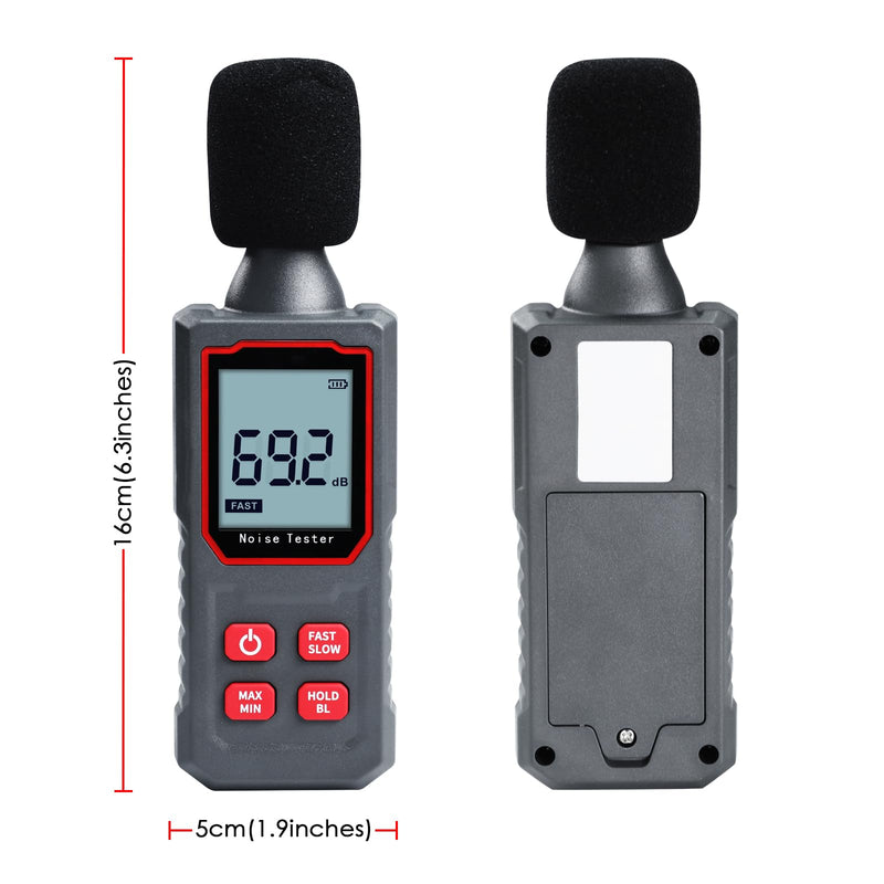 [Australia - AusPower] - Decibel Meter, Digital Sound Level Meter 30-130 dB Portable SPL Meter Noise Tester with LCD Backlight Fast/Slow Mode, Sound Decibel Meter for Home Factories 