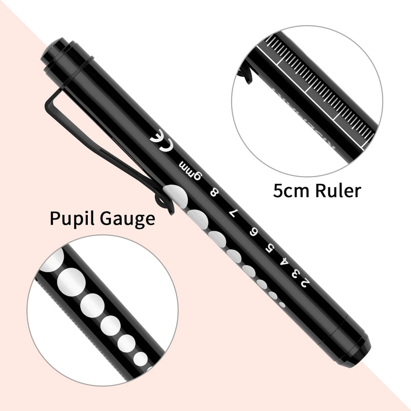 [Australia - AusPower] - RISEMART 3packs Pen Lights for Nurses, Reusable Medical Pen Light with Pupil Gauge and Ruler, White Light LED Penlight for Nurse Student Doctors EMT(Black/Gold/White) Black/Gold/White 