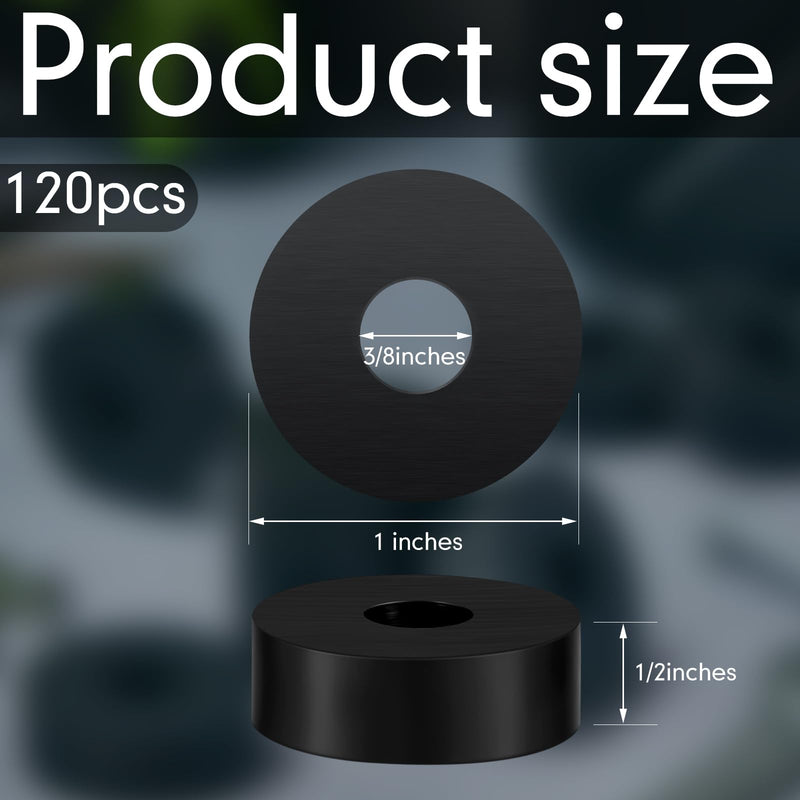Fabbay Multi Purpose Rubber Spacer 1 OD x 3/8 ID x 1/2 Inch Thickness Black Round Rubber Washers Anti Vibration Bushings Spacers Washers for Home and Car Accessories(120 Pcs) 120