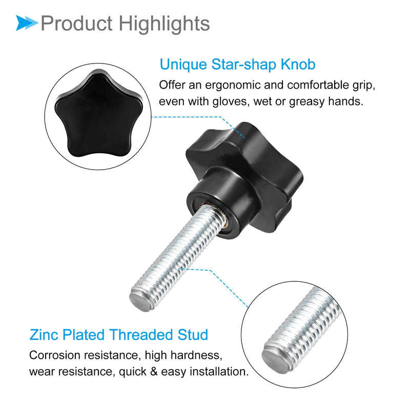 [Australia - AusPower] - Star Clamping Knobs, M12 x 50mm Male Thread 48mm Head, Plastic Thumb Screw Grip Hand Knobs Threaded Bolt Black - (Applications: for Lathe Machinery), 1-Piece M12 x 50mm x 48mm 