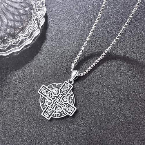 Norse ViKing Necklace 925 Sterling Sliver Viking Tree of Life/Mjolnir Thor's Hammer Pendant Necklace Nordic Amulet Viking Jewellery for Men Women Cross-2