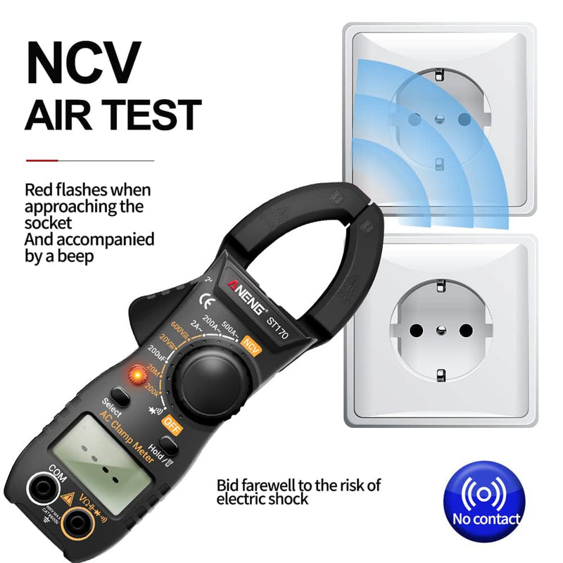 [Australia - AusPower] - NCV Digital Clamp Meter Multimeter 2000 Counts Amp Voltage Tester Auto-ranging with AC/DC Voltage, AC Current, Resistance, Capacitance, Continuity, Live Wire Test, Black 