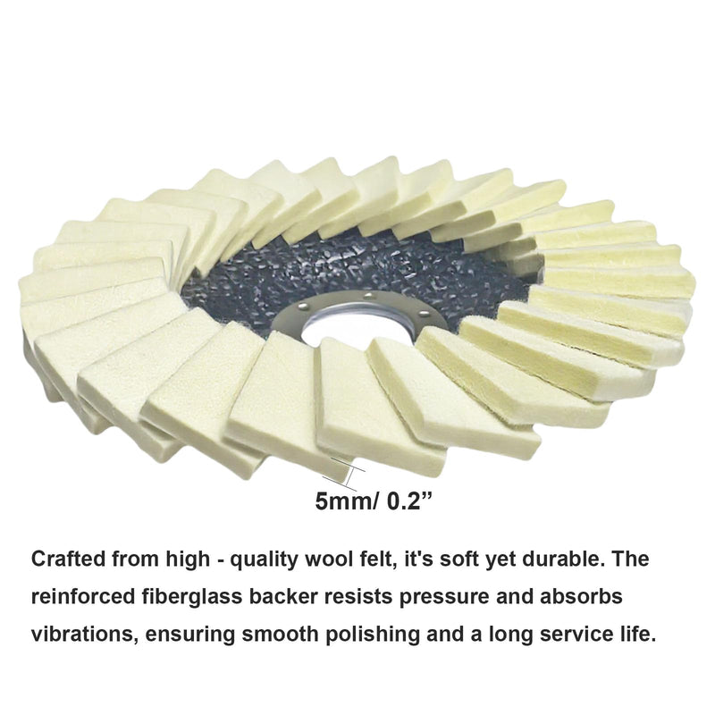 5 Pcs Wool Felt Flap Polishing Discs, Corrugated Buffing Wheel Pad for Angle Grinder Stainless Steel, Aluminum Metal Surface Finishing Restoration Kit