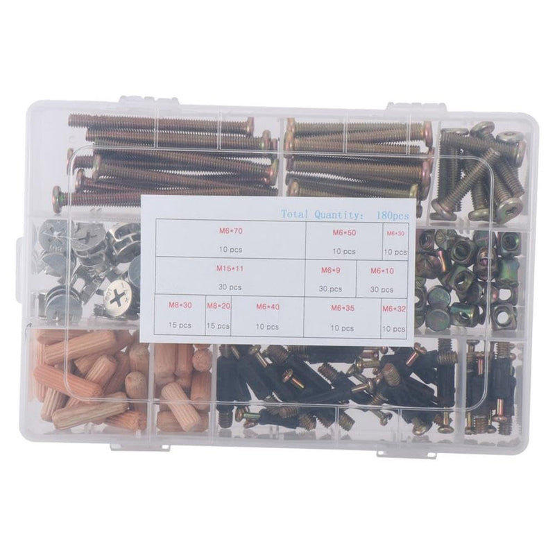 [Australia - AusPower] - 180Pcs Furniture Connecting Hardware Connectors Assortment Kit,Furniture Fastener Set Cam Lock Assortment Kit,Cam Lock for Furniture Connecting 