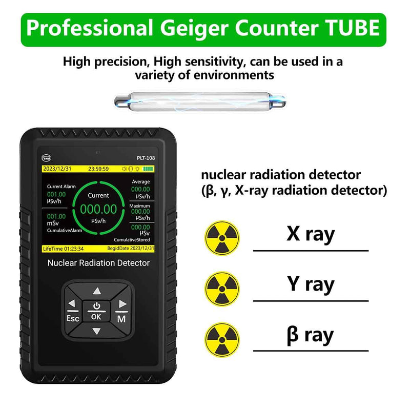 [Australia - AusPower] - Geiger Counter Nuclear Radiation Detector - Portable Handheld Beta Gamma X-ray Radiation Monitor Meter, Nuclear Wastewater, Seafood Detection Radiation Dosimeter with LCD Display,Rechargeable Black 