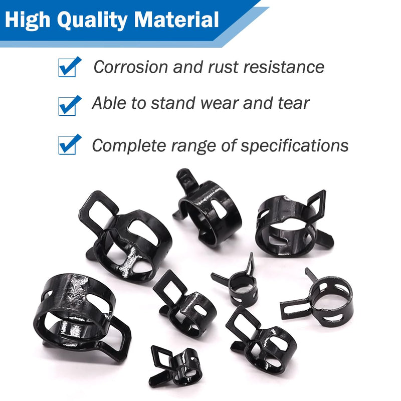 [Australia - AusPower] - Tnisesm 80Pcs Spring Band Hose Clamps Assortment kits Silicone Vacuum Hose Pipe Clamp 7mm 9mm 10mm 11mm 14mm 15mm 16mm 18mm Low Pressure Air Clip Clamp(Black) 