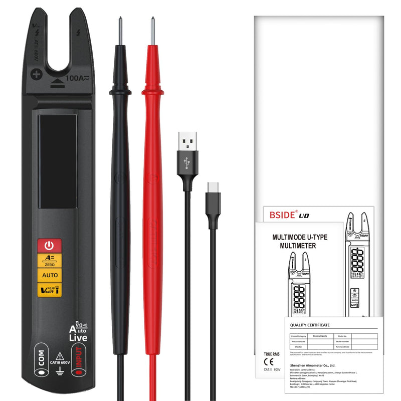 [Australia - AusPower] - BSIDE Smart Digital Multimeter Tester Open Jaw DC AC Amp Clamp Meter, Rechargeable with Flashlight, Measures Current Resistance Continuity V-Alert Live Check Voltage U0 