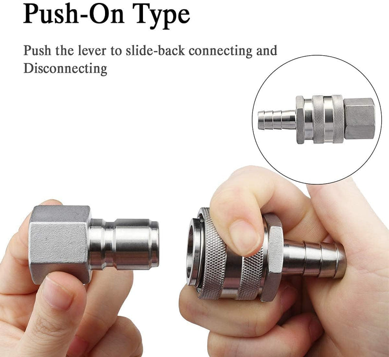 [Australia - AusPower] - FERRODAY Stainless Steel Quick Disconnect Set 1/2 NPT Female Disconnect 1/2" Barb Brewing Quick Disconnect For Wort Pumps for Wort Chiller Connectors for Ball Valve Hose Fitting & O-rings-2 Pair 2 pair in 1 package 
