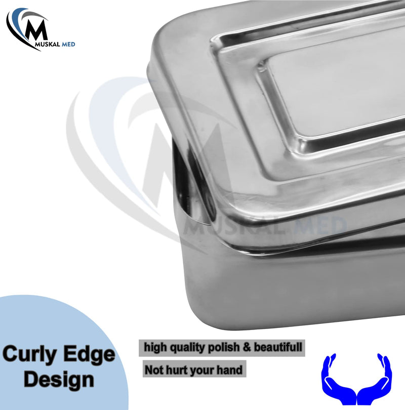 [Australia - AusPower] - 10" x 4.9" x 2.2" Medical Surgical Trays Stainless Steel Dental Instruments Tray Organizer Holder Multi-Function Storage Sterilization Plate Trays Solid Box with Cover 