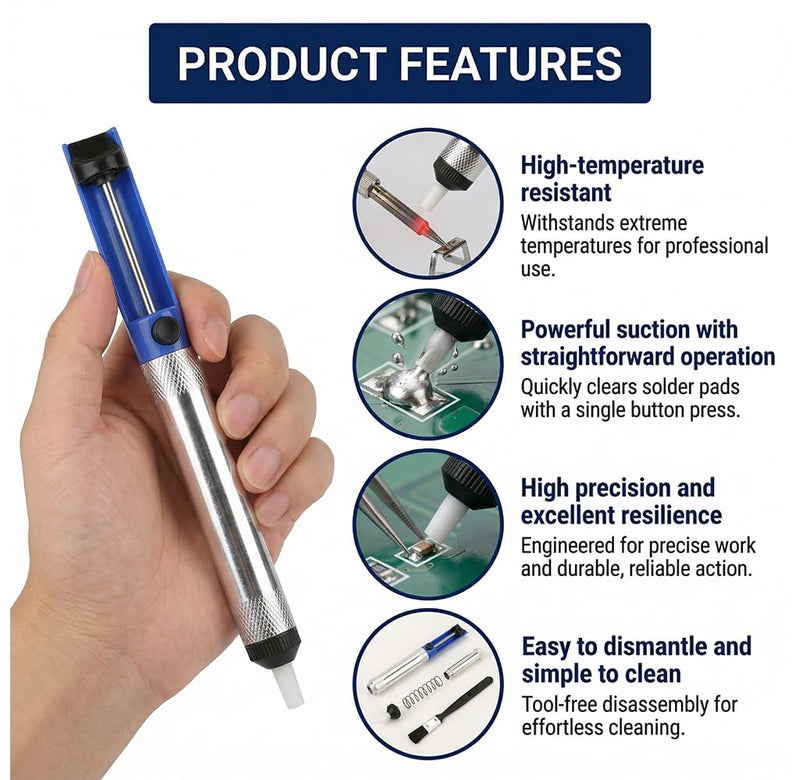 Zolara Pack of 2 Desoldering Pump, Soldering Pump, Antistatic Desoldering Suction Pump, Solder Suction Pump with Teflon Tip, for Extracting Liquid Solder for Use in Industry, Laboratories, Schools