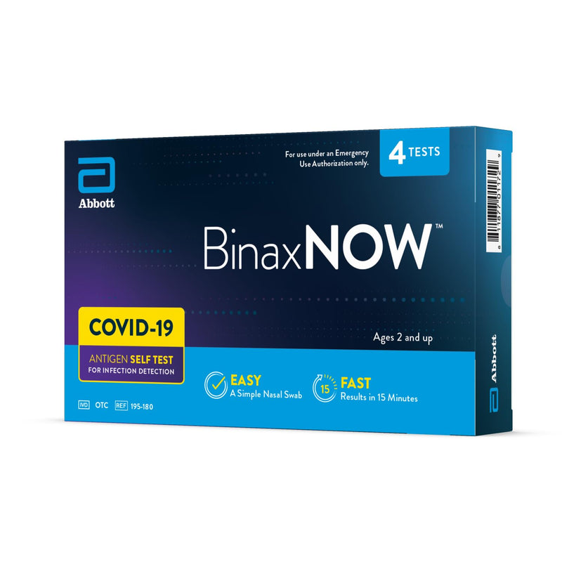 BinaxNOW COVID-19 Antigen Self Test, 1 Pack, 4 Tests Total, COVID Test With 15-Minute Results Without Sending to a Lab, Easy to Use at Home 4 Test Total