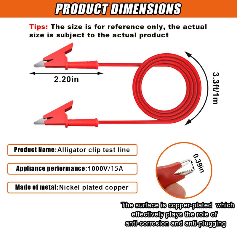 [Australia - AusPower] - 2PCS 14 AWG Double-Ended Alligator Clip Test Leads, 3.3ft/1m Crocodile Wire Cable Jumper Wire with Protective Insulated Clips, Heavy Duty Flexible Copper Cable Clamp for Electrical Testing 