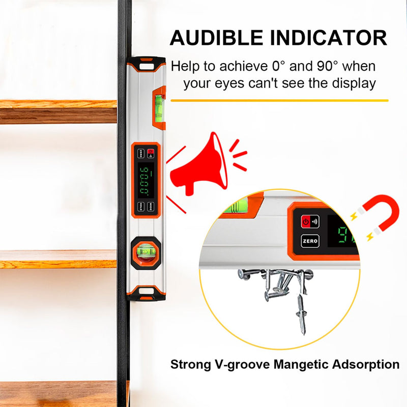 [Australia - AusPower] - 15.7-Inch Digital Torpedo Level & Angle Finder – IP54 Waterproof Inclinometer with Backlit LCD, V-Groove Magnetic Base, 0.1° Accuracy – for Construction, Woodworking, Metalworking（Orange) Orange 