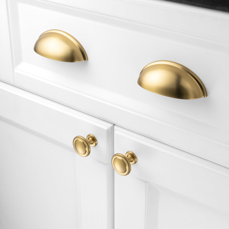 KOOFIZO Round Cabinet Knobs Brushed Gold Cabinet Pulls, Dia. 1-1/4 Inch, 10 Pack Gold Drawer Knobs for Kitchen Cabinets 1960 Drawers Dresser Cupboard Bedroom Bathroom Knob 1 - 10Pcs