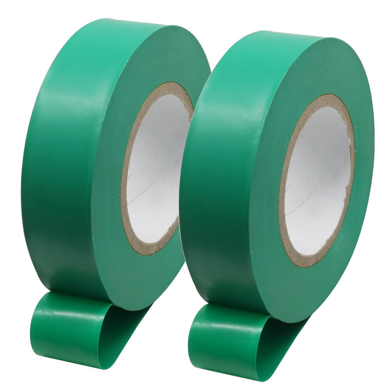 Green Electrical Tape Vinyl, 3/4 Inch 65 Feet Insulating Tape for Electrical, Repairs, Automotive and Equipment, Under 600V (2 Rolls) Green