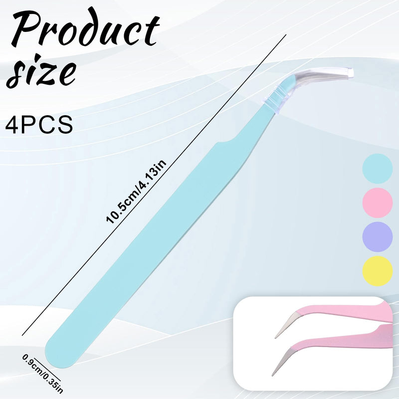Tweezers, 4-Piece Precision Tweezers Set, Colored Curved Tip Tweezers, Eyelash Tweezers Set, Professional Tweezers Eyelashes, Precision Tweezers Sets Eyelash Tweezers for Eyelash Extensions